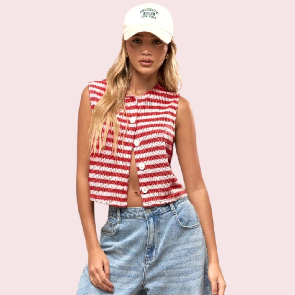 NWT Missguided Striped Top Red White XS